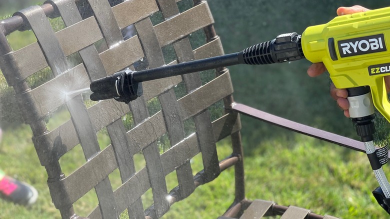 Ryobi power washer on chair