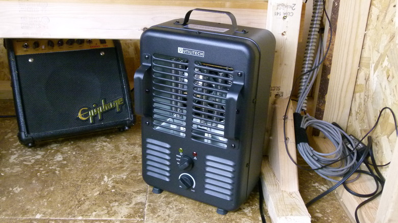 The Utilitech heater in the testing room