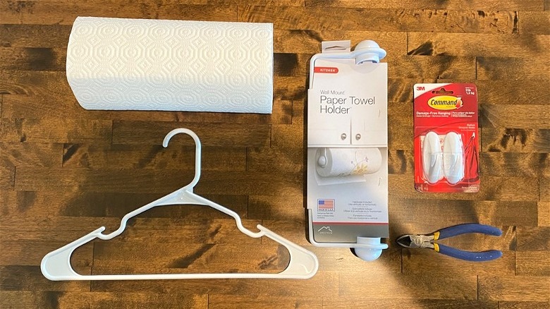 Hanger, paper towels, and holder