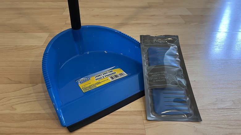 Upright dustpan and packaged comb