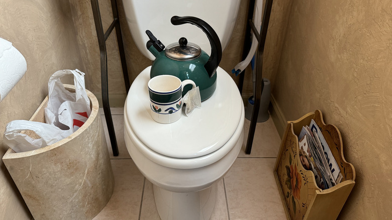 tea kettle on toilet