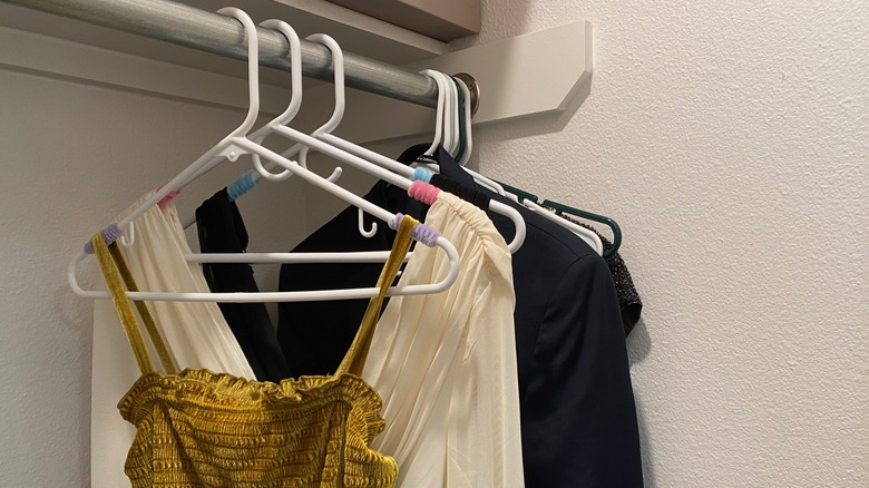 Clothes hanging in closet