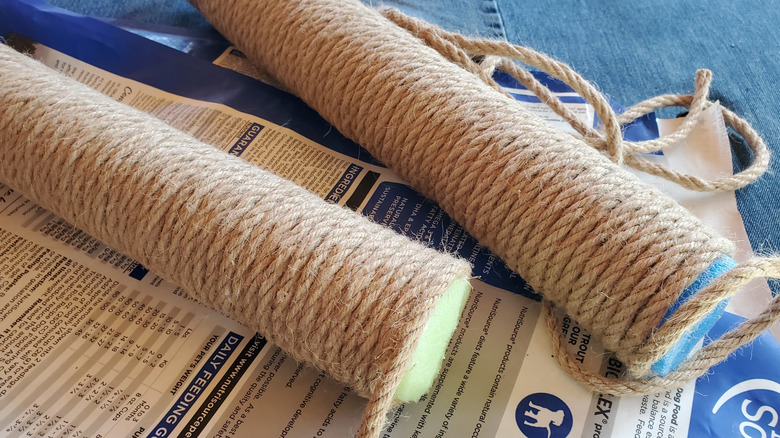 pool noodles wrapped in rope for cat scratching posts