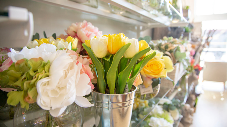 Faux flowers for sale at a store