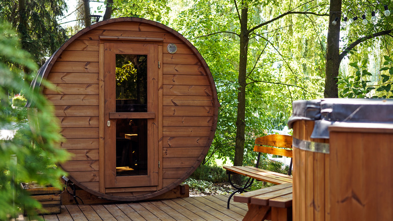 outdoor sauna by trees