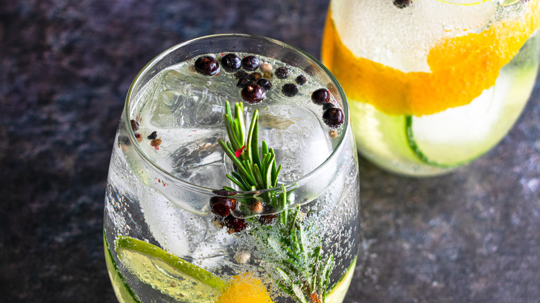 Closeup of gin and tonic