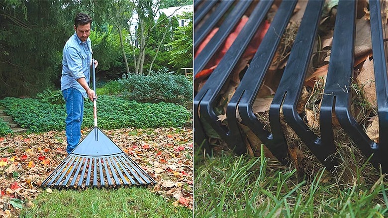 No-clog rake with leaves