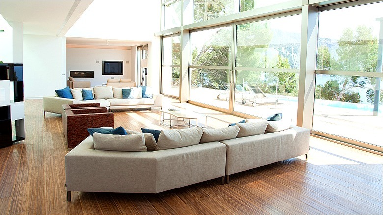 Living room with glass doors