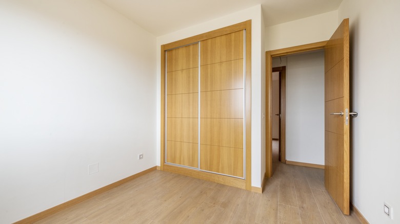 wood door in bedroom