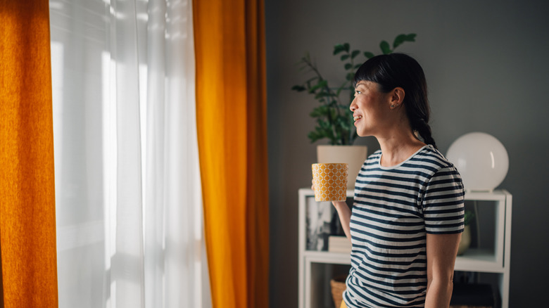 Side panel curtains in a bright orange color