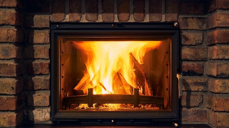 Traditional wood-burning fireplace