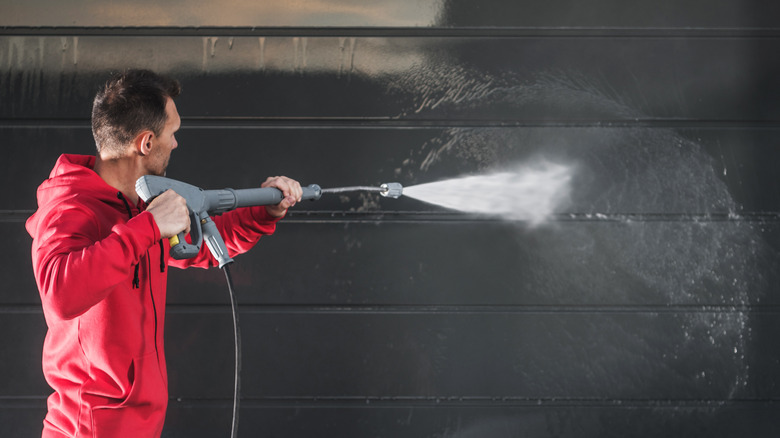 Washing a garage door