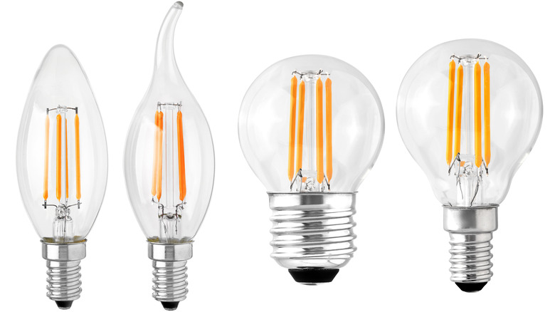 Closeup LED filament bulbs