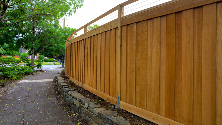 Cedar fence and retainer wall