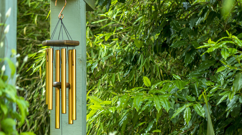 Metal wind chimes hanging