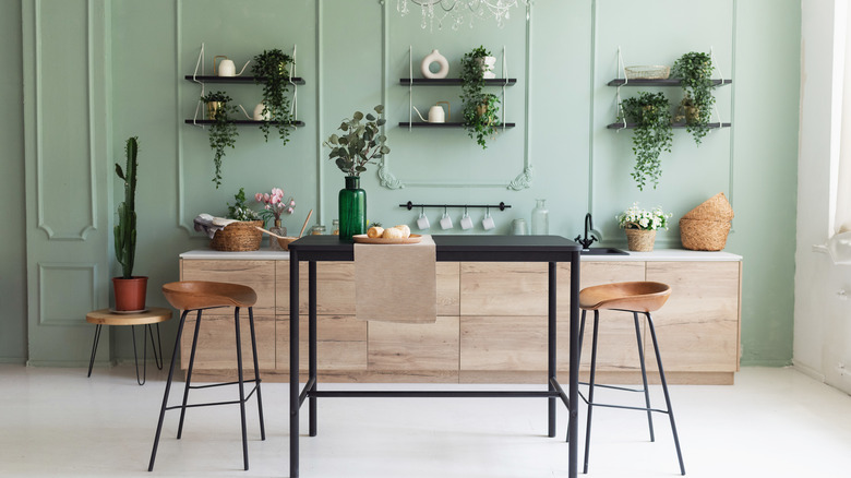 Light sage and oak kitchen