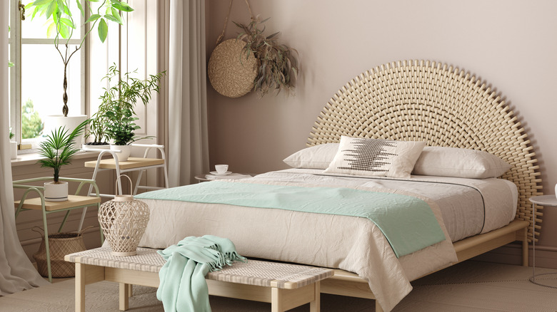 Light pink and bamboo bedroom