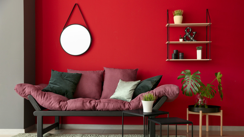 Red and black living room