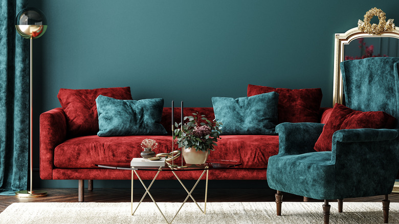 Red and blue living room