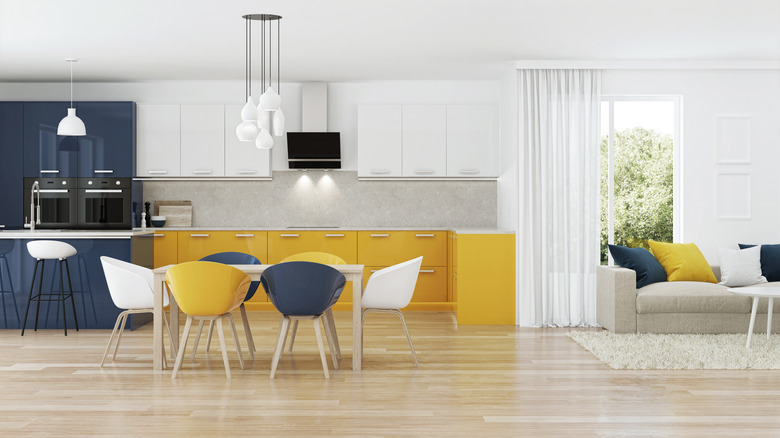 Modern blue and yellow kitchen