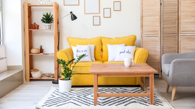 Yellow and oak living room