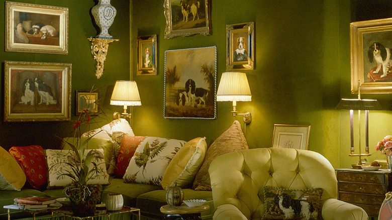 Green chintz inspired room