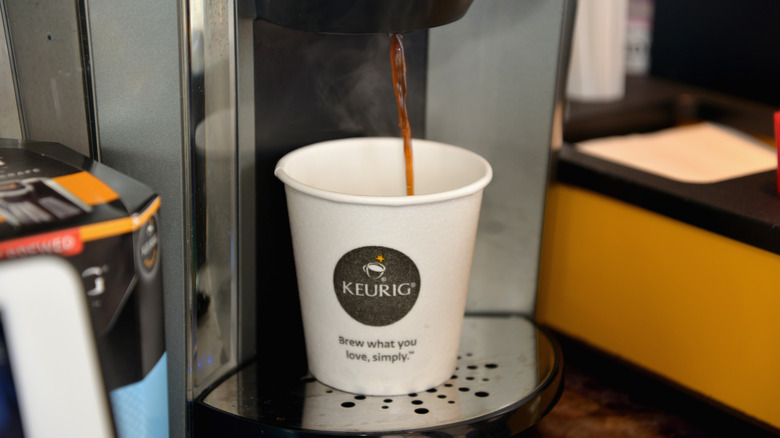 Keurig brewing cup of coffee