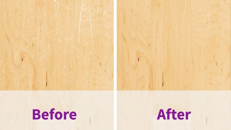 Before and after of Rejuvenate wood restorer