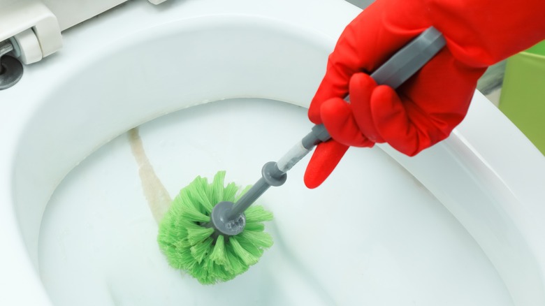 Cleaning with toilet brush