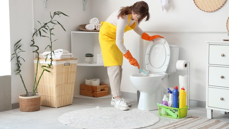 Cleaning the toilet