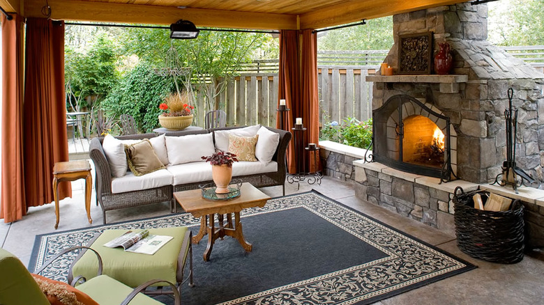 California room with fireplace