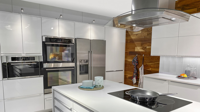 A range hood over kitchen island