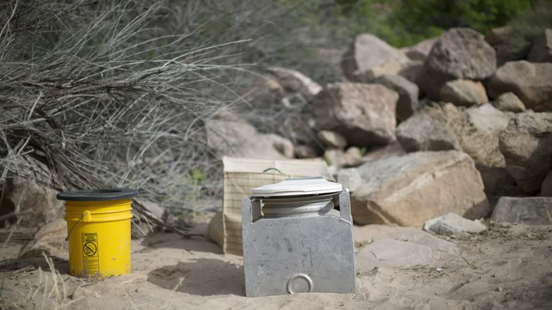 Groover and bucket in wilderness 