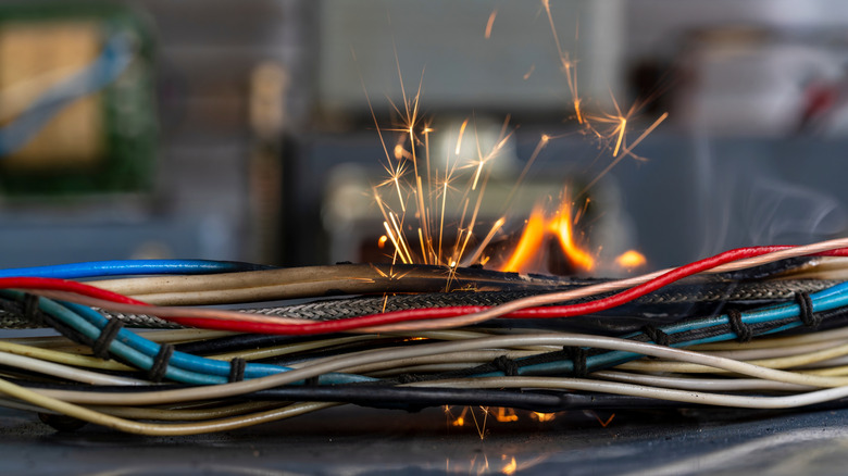 Damaged electrical wires sparking