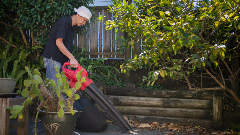 using lawn vacuum on patio