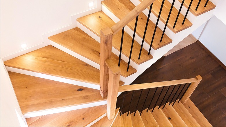 Wood stairs with white risers