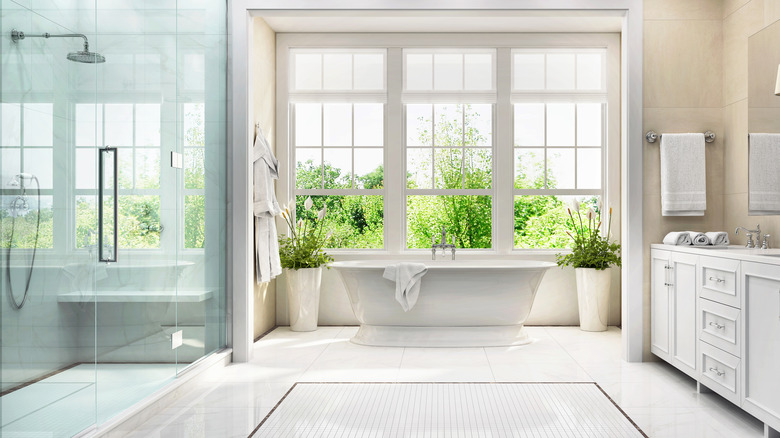 shower in a spacious bathroom