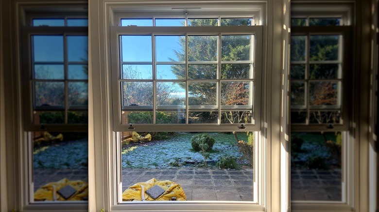 Open white sash window