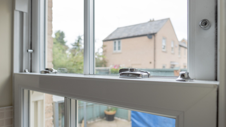 Closeup of sash window locks