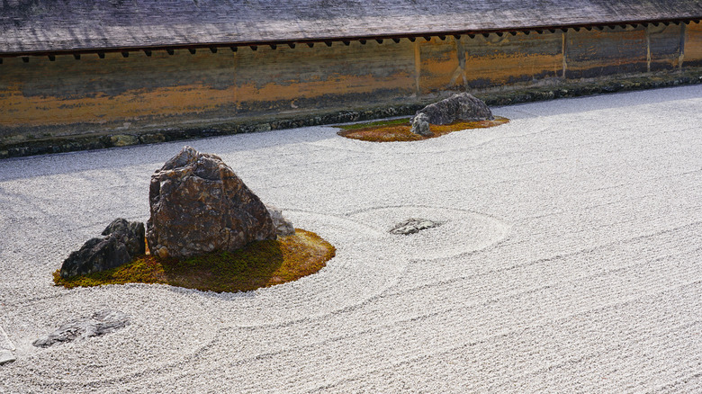 Kyoto rock garden raked sand