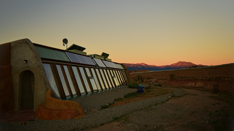 Earthship during sunset