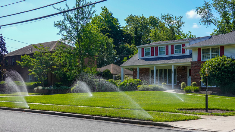 house with sprinklers