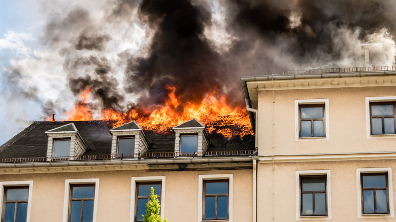 Roof engulfed in flames