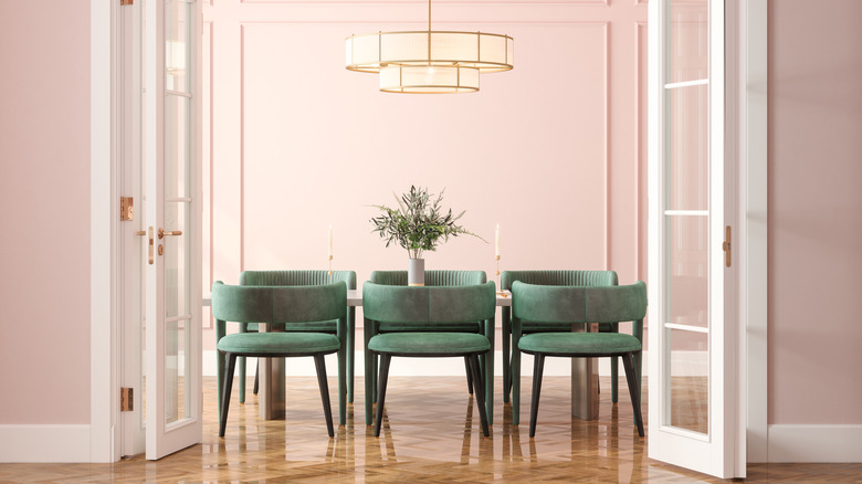 pink walled dining room