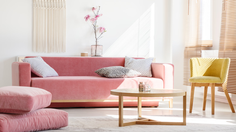 Pink sofa in light room