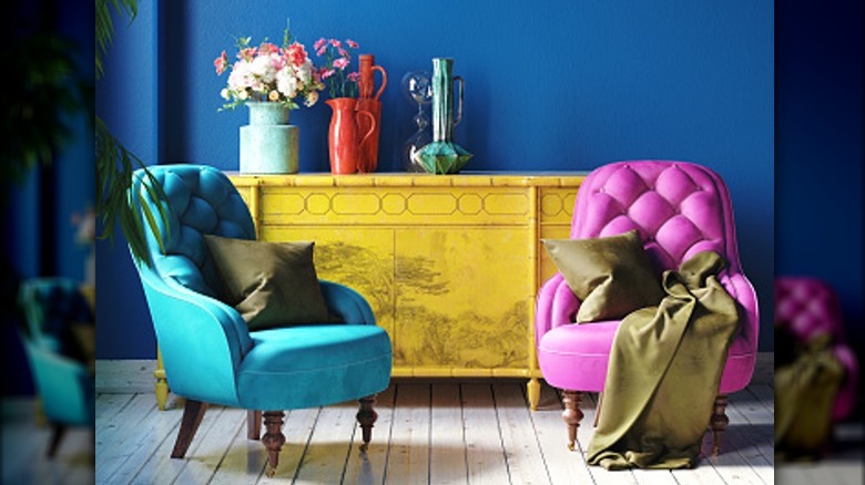 colorful chairs and dresser