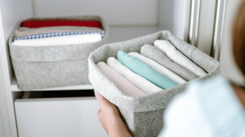 Organized baskets on shelf