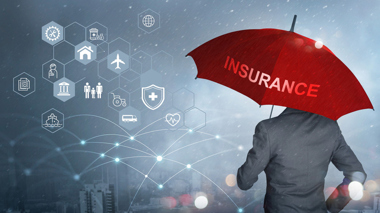 Umbrella Labelled Insurance With Icons