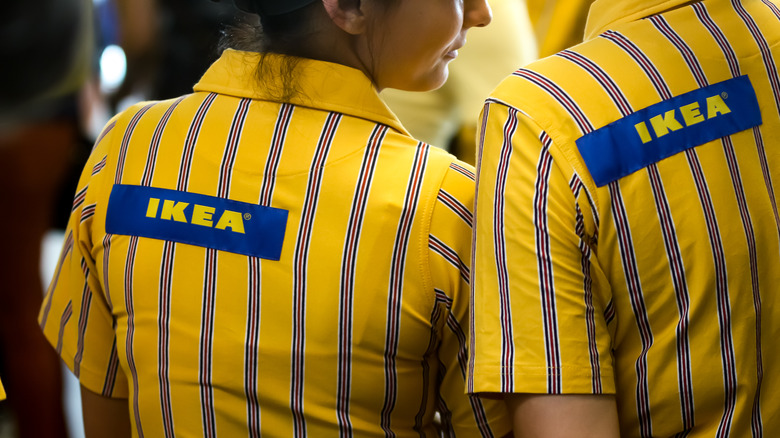 IKEA employee shirts close up