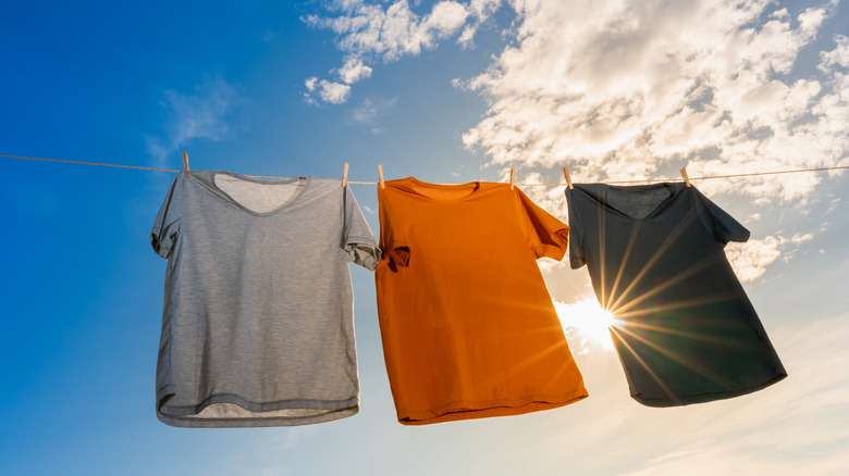 shirts hanging on clothesline